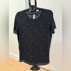 NWT Women’s XL Apt. 9 Black Colourful Short Sleeve Shirt Blouse W/ Gold Accents